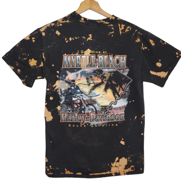 Harley Davidson Bleach Dyed T Shirt - Men's Medium - Myrtle Beach SC - Picture 2 of 10